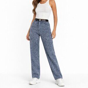 Maniere de Voir Woven Knit Straight Pants with Leather Trim in Blue Size 0 NWT